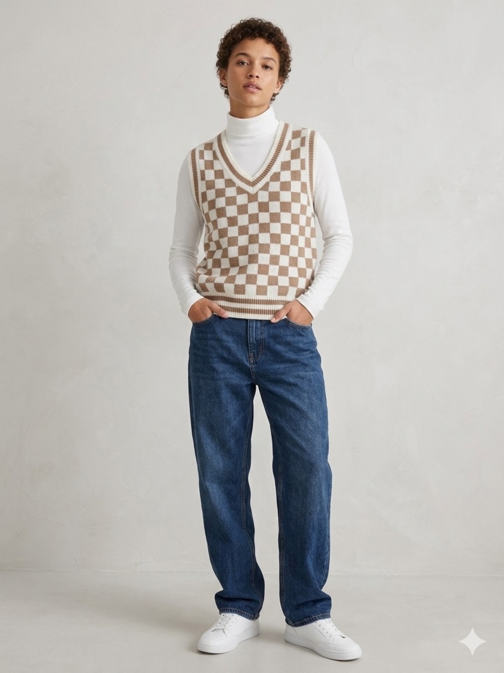 ABOUND Checkered V-Neck Sweater Vest XS 18” + p2p Tan Neutral EUC - Picture 9 of 10